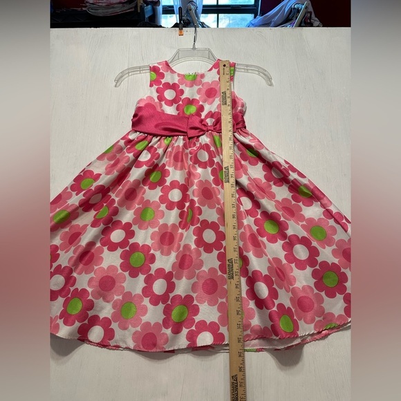 Rare Editions Girls 5 Pink Floral Satin Dress Bow Party Easter Spring Retro - Picture 5 of 9